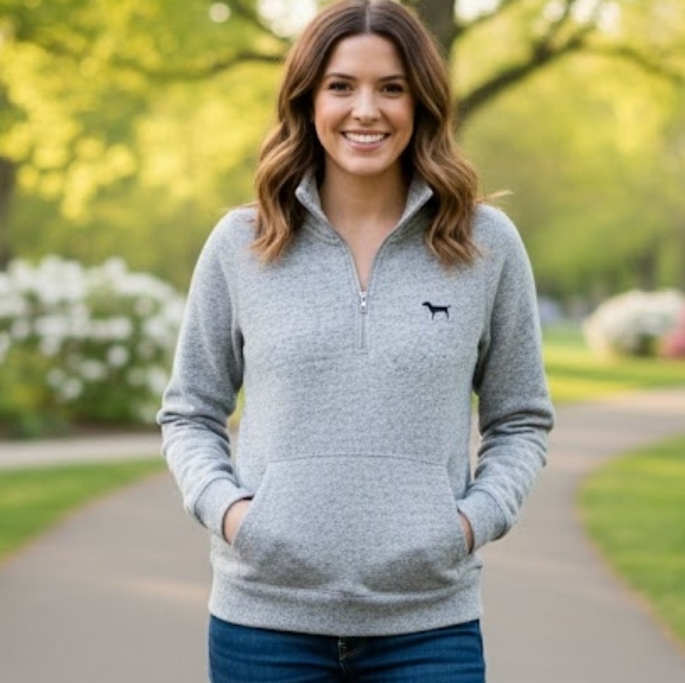 Victoria Secret PINK Quarter Zip Pullover Sweatshirt Women's Size XS Gray